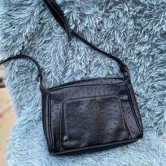 Koltov Crossbody Purse Black Astridge Pattern Adjustable Strap Silver Tone - Picture 3 of 4